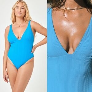 NWT | L*SPACE Katniss One Piece Electric Blue Ribbed Swim Suit Size Small